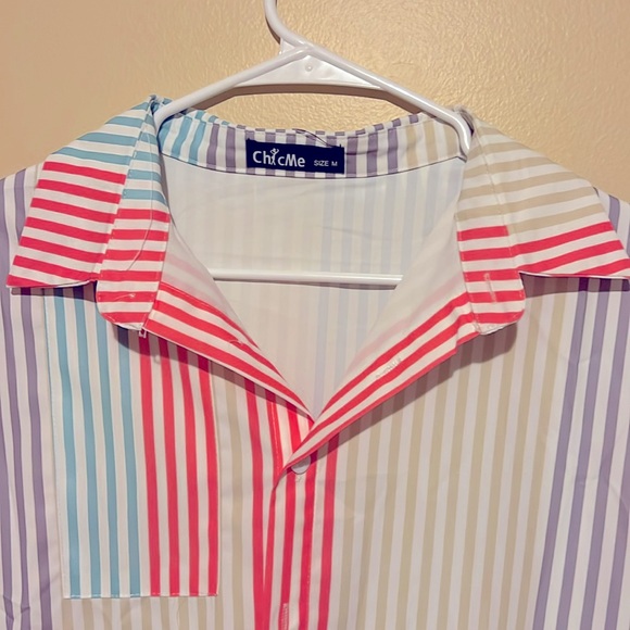 M ChicMe Women Striped Button Down Collar Shirt Casual Long Sleeve Blouse Top - Picture 6 of 17